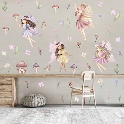 YIMEHDAN Watercolor Fairy Wall Decal, Flower Fairy Garden Vinyl Wall Stickers, Removable Butterfly Girls Spring Floral Artwork for Kids Bedroom Playroom Decor - Image 4