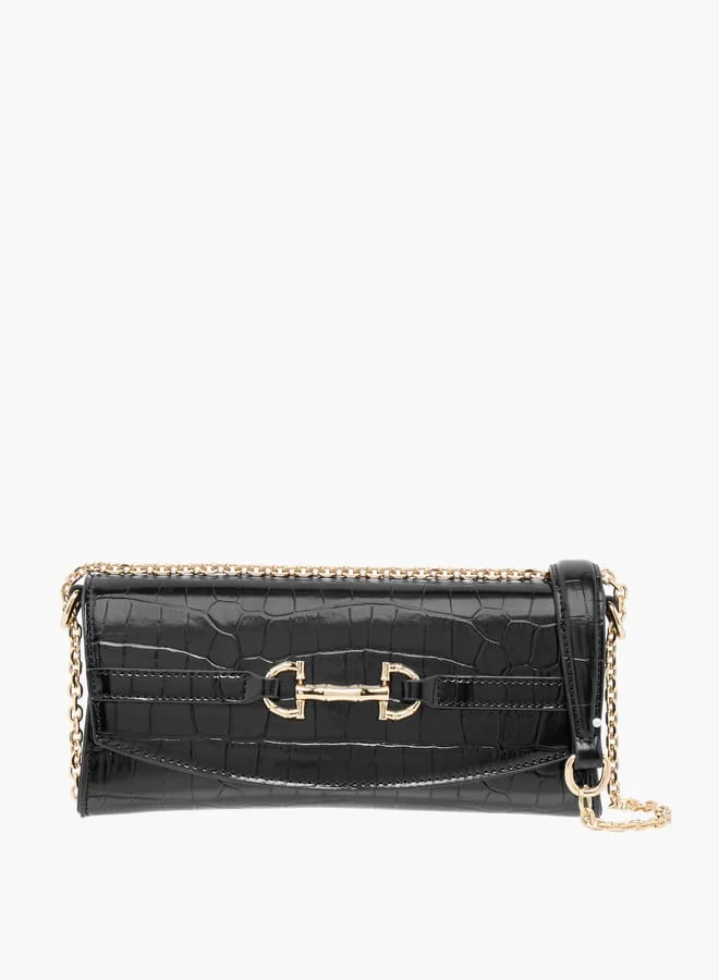 سيليست Animal Textured Clutch with Chain Strap and Flap Closure