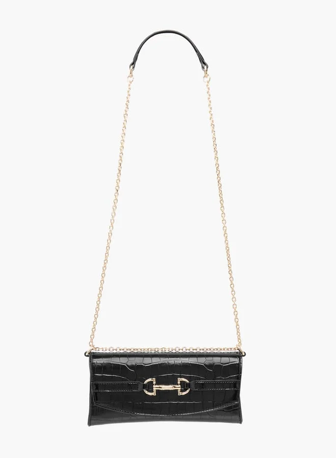 سيليست Animal Textured Clutch with Chain Strap and Flap Closure