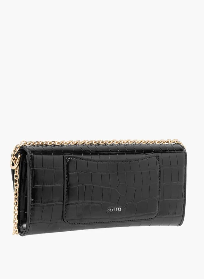 سيليست Animal Textured Clutch with Chain Strap and Flap Closure