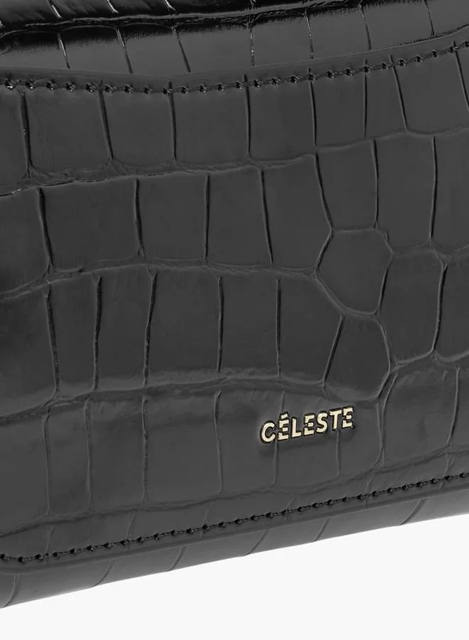 سيليست Animal Textured Clutch with Chain Strap and Flap Closure