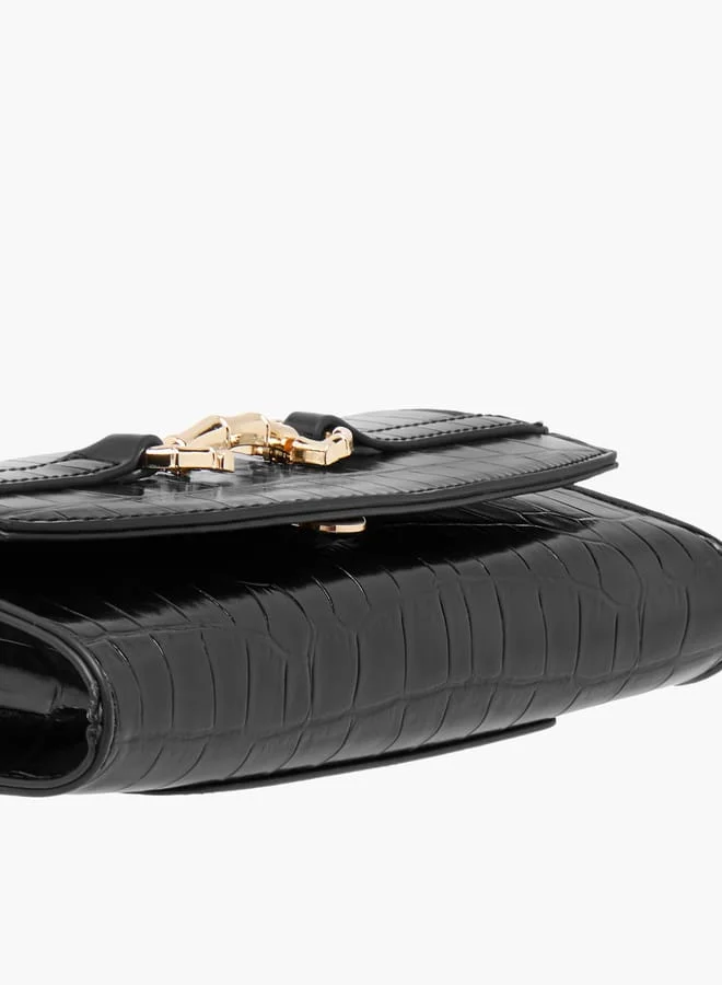 سيليست Animal Textured Clutch with Chain Strap and Flap Closure