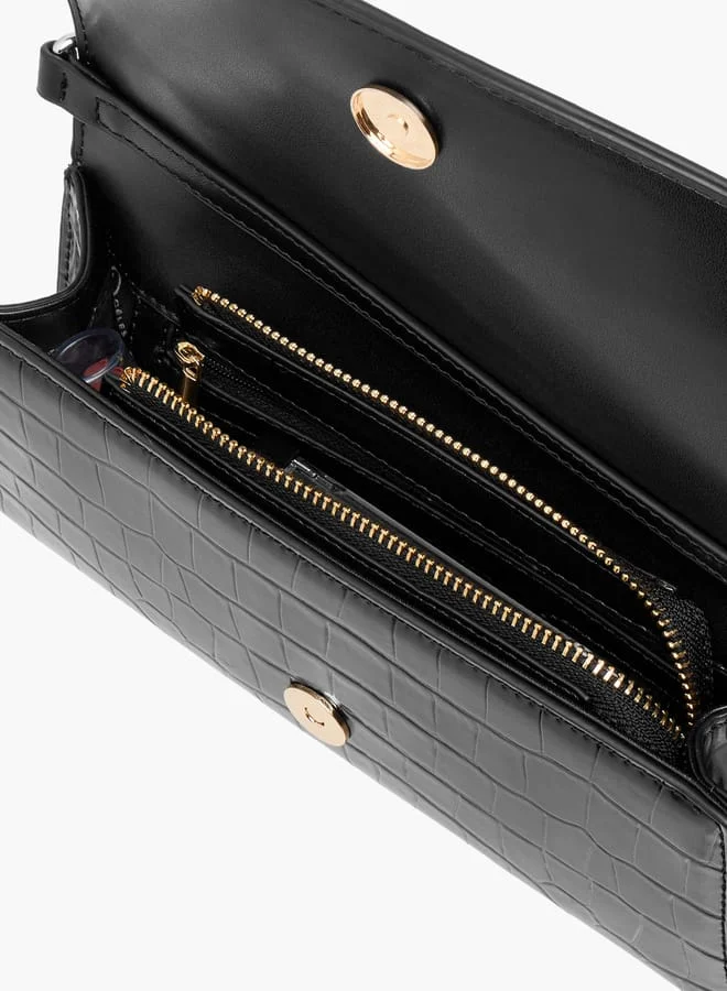 سيليست Animal Textured Clutch with Chain Strap and Flap Closure