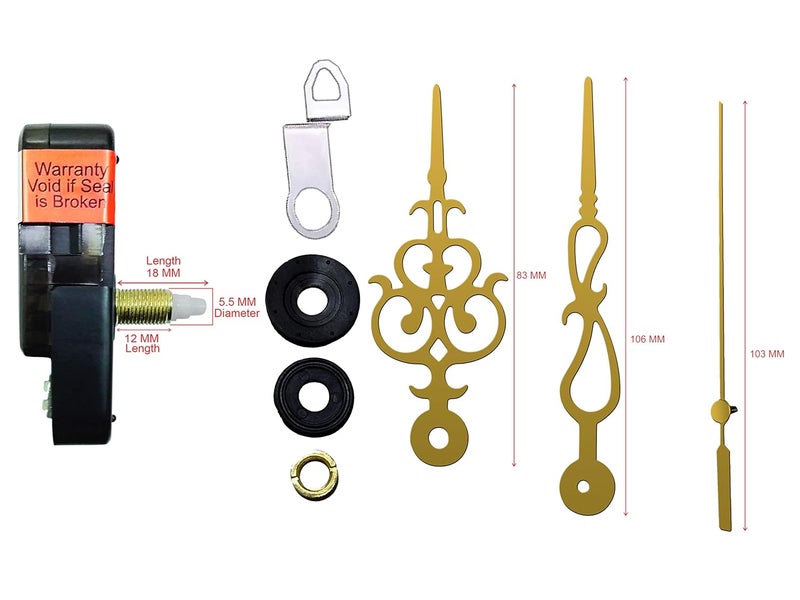 IIK Collection Analogue 18MM Long Spindle Quartz Movement Plastic Machine with Golden Hands Kit for Wall Clock (IIK-MOV-PL-039) - Image 3