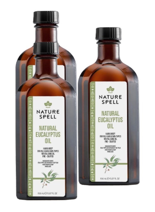 Nature Spell 3 Pieces Natural Eucalyptus Hair And Body Oil For All Hair And Skin Types Evitalising Oil Pre Diluted 150ml - Image 1