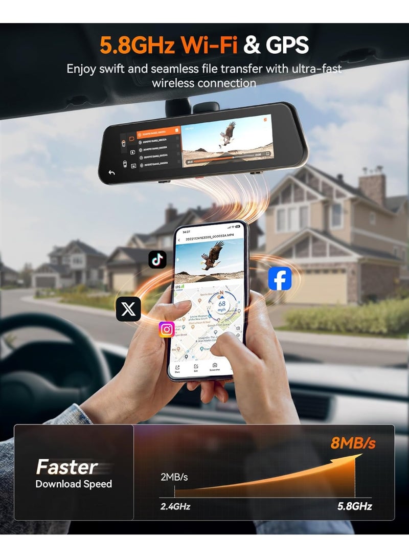 WOLFBOX G900 PRO 12-Inch 4K Mirror Dash Cam with STARVIS 2 IMX678 | 2.5K Rear Camera, 128GB Card Included, Voice Control, 5.8GHz WiFi, GPS, Loop Recording, G-Sensor, Night Vision - Image 4