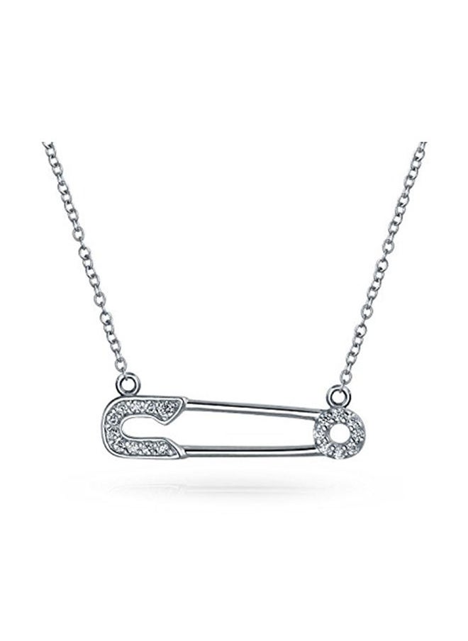 NIBEMINENT Rhodium Plated Safety Pin Pendant Necklace Silver  - Image 1