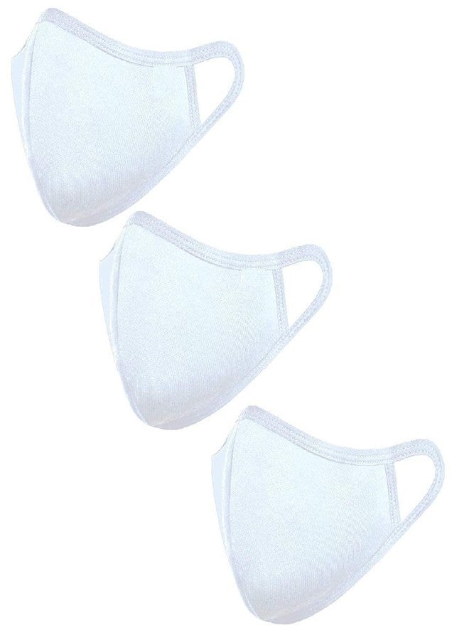 GR DESIGN Hosiery Cotton Mask, Reusable and Washable Face Masks - Pack of 3 White - Image 1