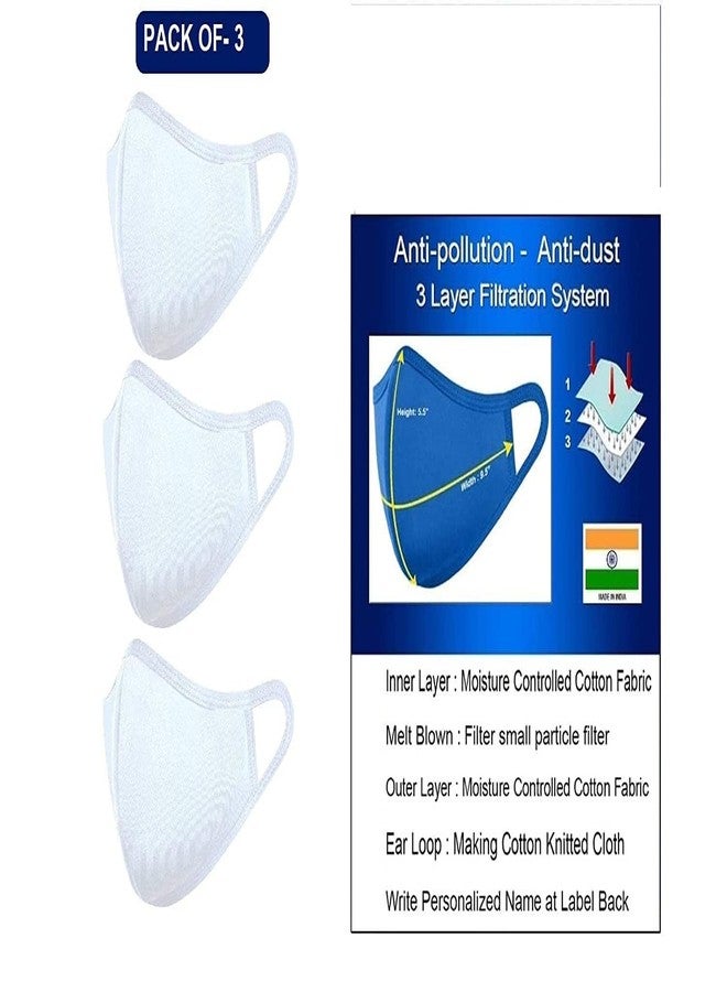 GR DESIGN Hosiery Cotton Mask, Reusable and Washable Face Masks - Pack of 3 White - Image 3