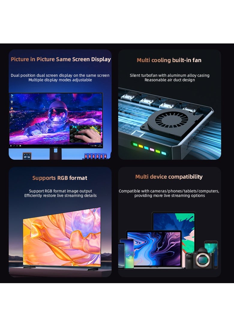 PIVA VD09 dual-capture card HD video adapter provides high-speed transmission without delay. It is equipped with a built-in fan for multiple heat dissipation to ensure stable long-term live streaming.