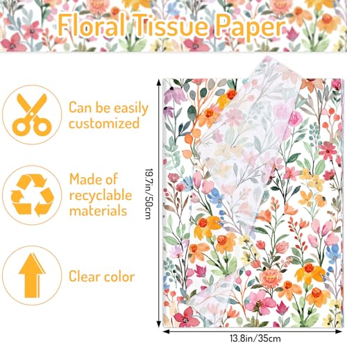 Whaline 100 Sheets Floral Tissue Paper Summer Watercolor Flower Gift Wrapping Paper 138 x 197 Inch Colorful Wildflower DIY Art Craft Paper for Wedding Birthday Baby Shower Party Decor - Image 5
