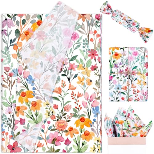 Whaline 100 Sheets Floral Tissue Paper Summer Watercolor Flower Gift Wrapping Paper 138 x 197 Inch Colorful Wildflower DIY Art Craft Paper for Wedding Birthday Baby Shower Party Decor - Image 2