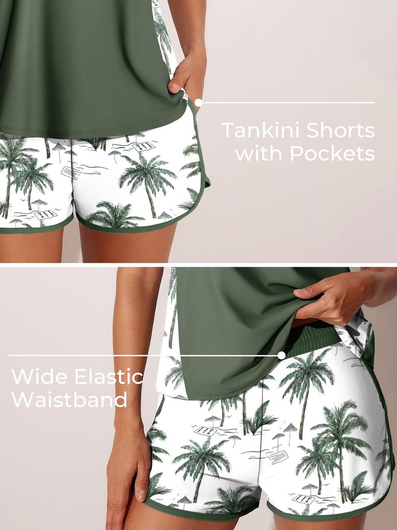 Summer Mae Plus Size Tankini Swimsuits for Women 2026 Tummy Control Two Piece Bathing Suits with Pockets Swim Shorts Green Shadowa Size 20 Plus - Image 4