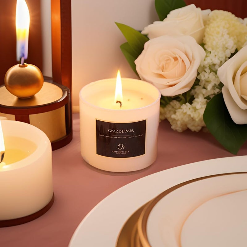 Chloefu LAN Premium Gardenia Scented Candle for Men & Women, Highly Scented, 7.1oz|45 Hour Long Lasting, Relaxing Aromatherapy All Natural Soy Candle, Home Decor, White Glass Jar Candle with Gift Box - Image 2