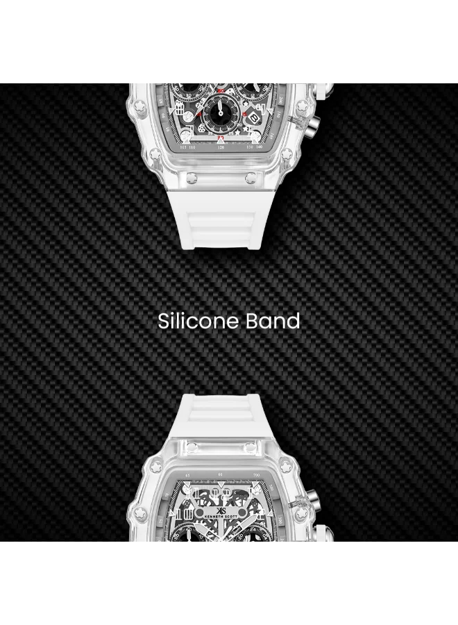 KENNETH SCOTT Men's Multi Function Display Watch With White Silicone Strap Strap - K25103-ZSWI