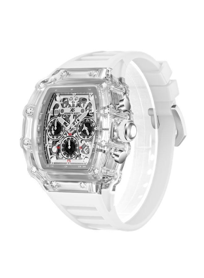 KENNETH SCOTT Men's Multi Function Display Watch With White Silicone Strap Strap - K25103-ZSWI  - Image 2