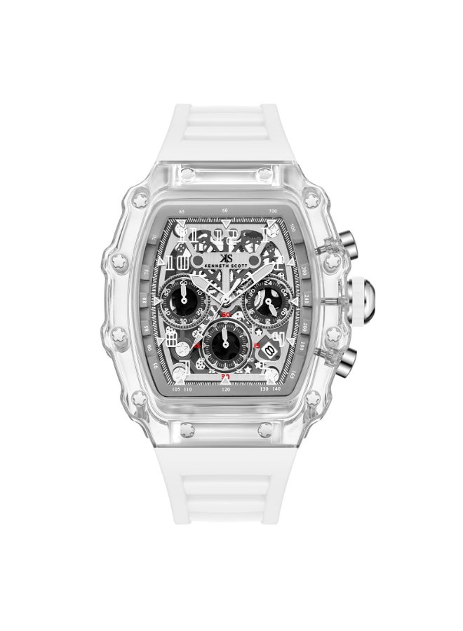 KENNETH SCOTT Men's Multi Function Display Watch With White Silicone Strap Strap - K25103-ZSWI  - Image 1