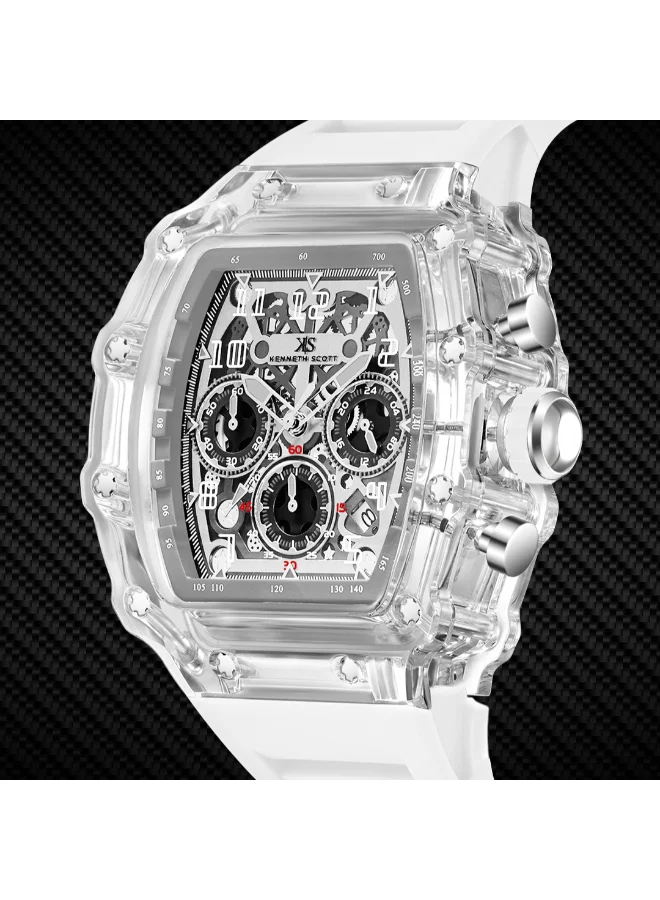 KENNETH SCOTT Men's Multi Function Display Watch With White Silicone Strap Strap - K25103-ZSWI