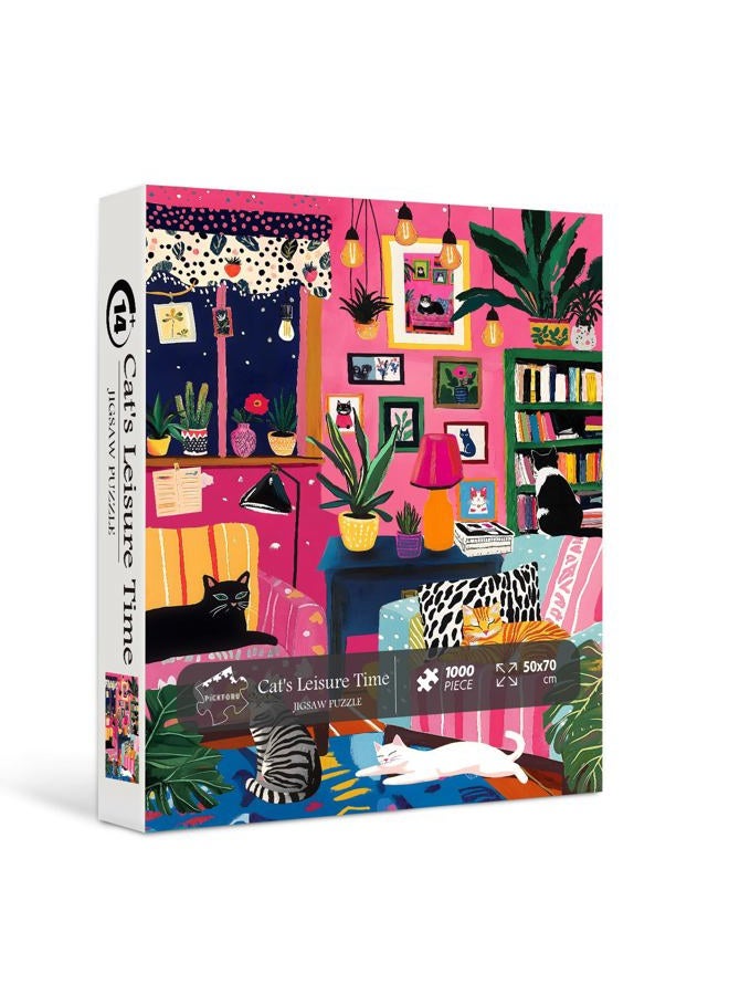 PICKFORU Cat Puzzles for Adults 1000 Pieces, Colorful Kitty Plant Puzzles for Adults, Difficult Art Living Room Jigsaw Puzzle as Home Decor - Image 1