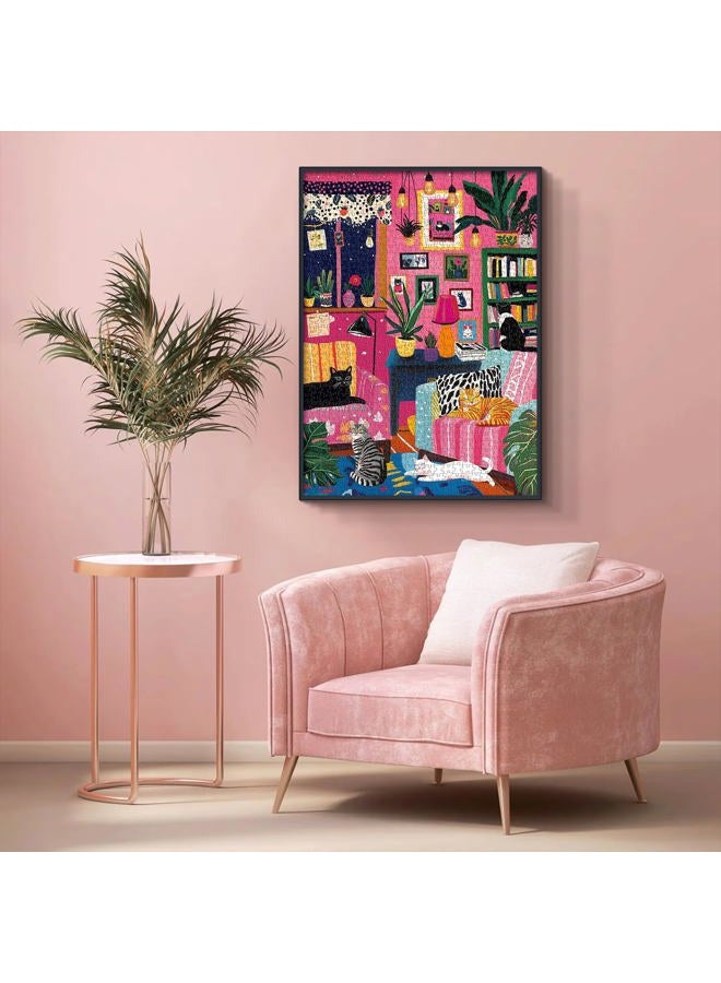 PICKFORU Cat Puzzles for Adults 1000 Pieces, Colorful Kitty Plant Puzzles for Adults, Difficult Art Living Room Jigsaw Puzzle as Home Decor - Image 5