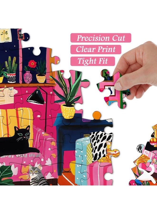 PICKFORU Cat Puzzles for Adults 1000 Pieces, Colorful Kitty Plant Puzzles for Adults, Difficult Art Living Room Jigsaw Puzzle as Home Decor - Image 3