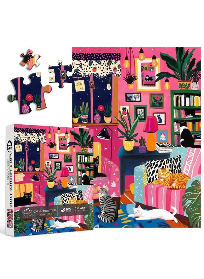 PICKFORU Cat Puzzles for Adults 1000 Pieces, Colorful Kitty Plant Puzzles for Adults, Difficult Art Living Room Jigsaw Puzzle as Home Decor - Image 2