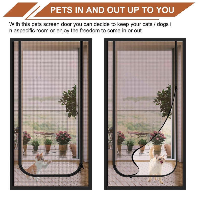 Dixutzi Reinforced Cat Screen Door Fits Door Size 32''X 80''  Heavy Duty Pets Proof Screen Door With Zipper  Prevent Dogs Cats Running Out From Home (Black) - Image 5