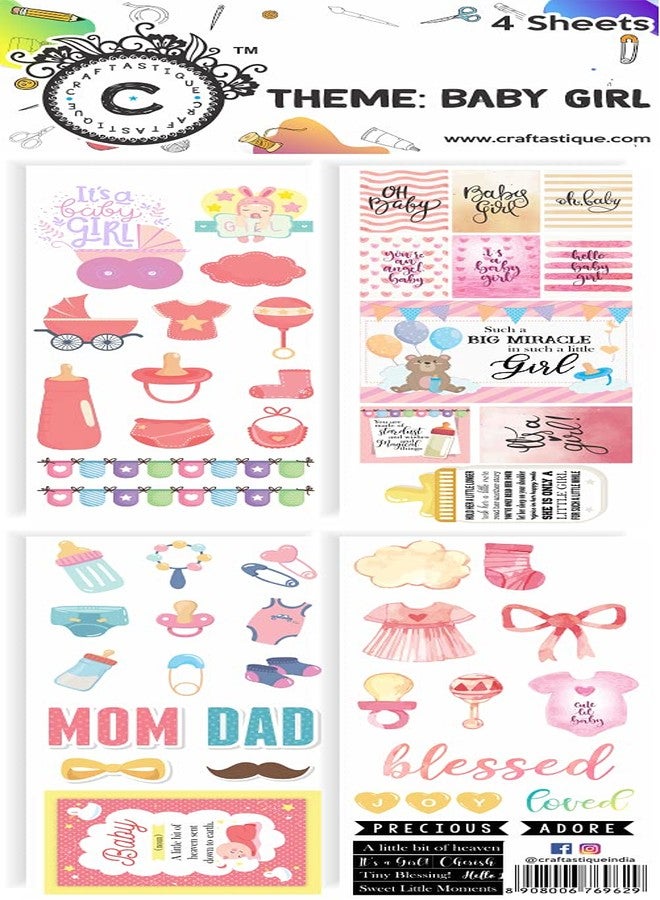 Craftastique Scrapbooking Baby Girl Elements and Tags Sheets (4 Sheets), Multicolour - Image 1