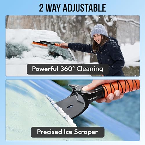 EcoNour 27" 3 in 1 Snow Brush with ice Scraper for car Windshield and Window | 360° Aluminum Rotatable Snow Brush for car | Winter Snow Removal Tools with Detachable Foam Grip | Winter Car Accessories - Image 2