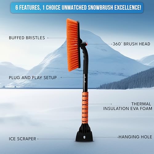 EcoNour 27" 3 in 1 Snow Brush with ice Scraper for car Windshield and Window | 360° Aluminum Rotatable Snow Brush for car | Winter Snow Removal Tools with Detachable Foam Grip | Winter Car Accessories - Image 5