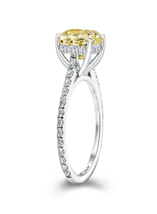 RODIFFY 4CT Cushion Cut Engagement Ring for Women, S925 Silver Clear/Yellow Stone Promise Ring with Hidden Halo ((Yellow Stone) Silver, 9) - Image 2
