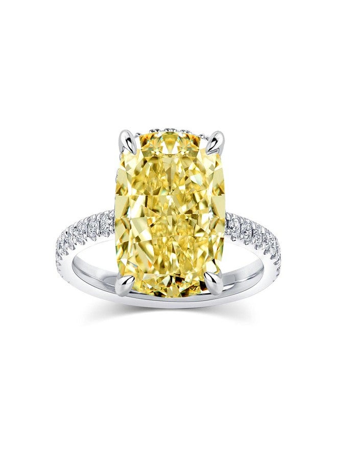 RODIFFY 4CT Cushion Cut Engagement Ring for Women, S925 Silver Clear/Yellow Stone Promise Ring with Hidden Halo ((Yellow Stone) Silver, 9) - Image 1