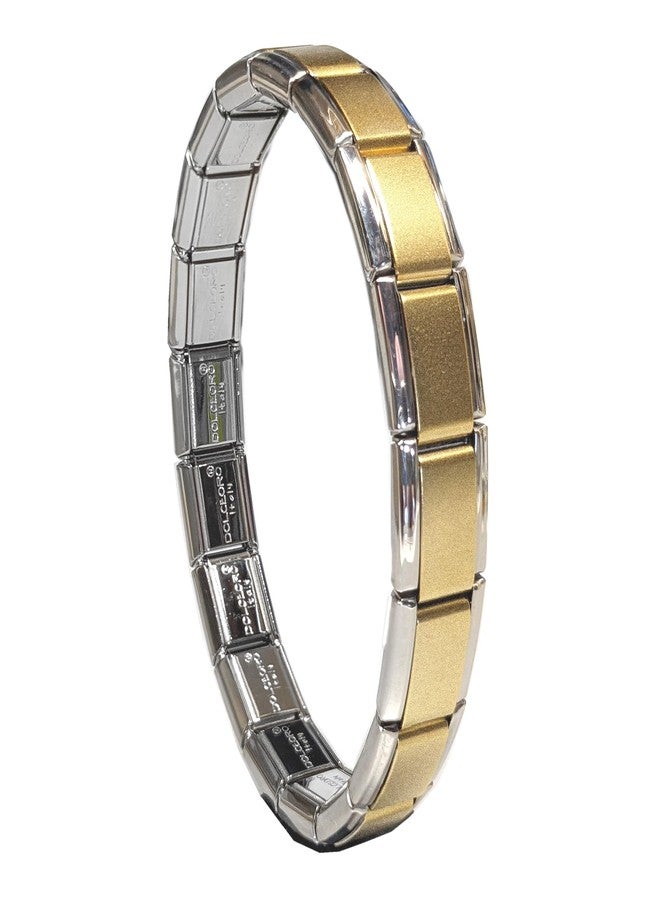 Dolceoro دولشورو SB-006، سوار تشارم مودولار إيطالي بلمسة ساتان ماتي ثنائية اللون، بعرض 9 مم من الفولاذ المقاوم للصدأ، 18 حلقة للمعصم 6-6 3/8 - Image 1