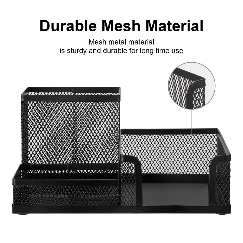 Comix Mesh Pen Pencil Holder Desk Organizer, 3 Compartment Wire Desktop Pen Pencil Cup Caddy Office Supplies Desk Accessories for Home Office School, Black - Image 5