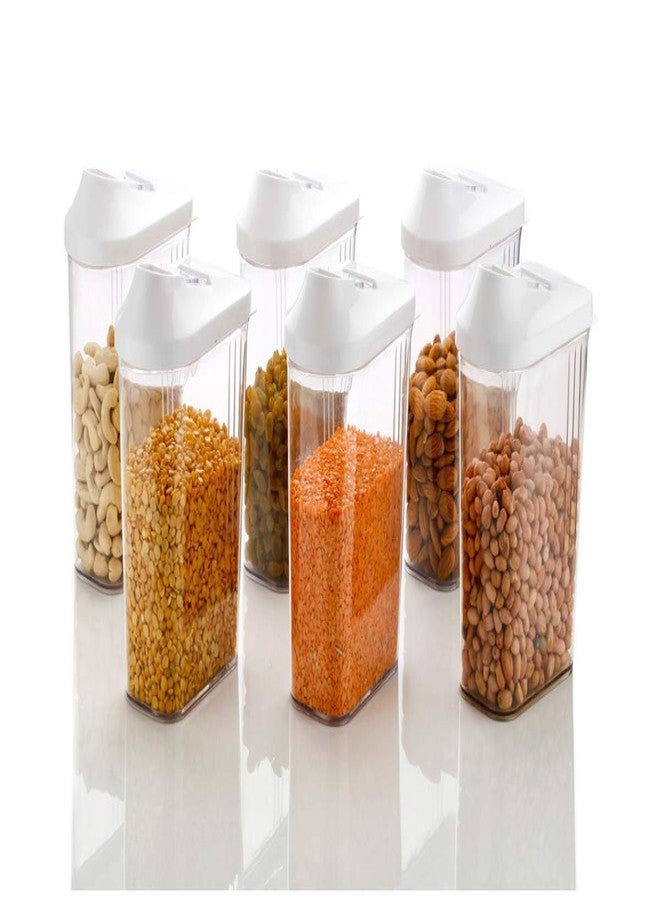 LEMBOSE Home and Kitchen 1700ml 6 pcs Easy Flow Kitchen Container Set Storage Box Idle for Cereal Pulses, Clear Tranparent Color - Image 1
