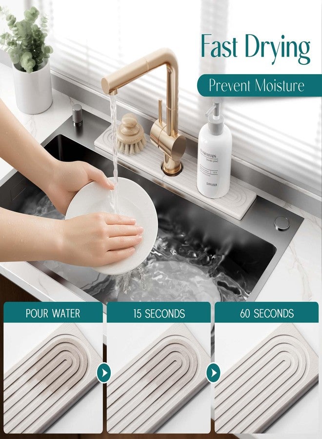 Eormoe Stone Faucet Mat for Kitchen Sink - Diatomite Drying Stone Mat & Sink Protector, Prevents Moisture - Sink Splash Guard Water-Absorbing Stone Tray for Bathroom Counter (Light Grey, 20" x 3.9") - Image 3