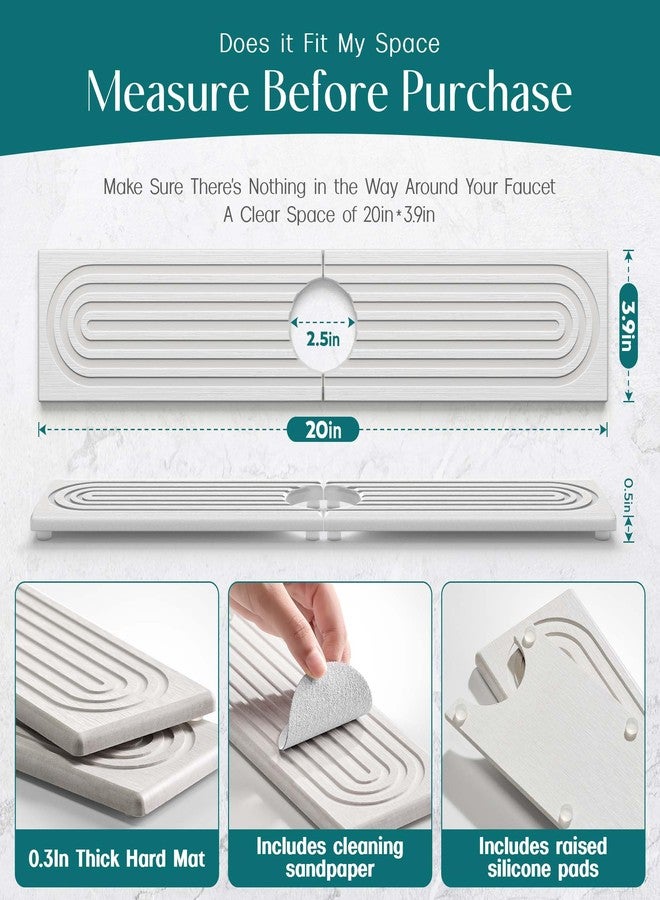 Eormoe Stone Faucet Mat for Kitchen Sink - Diatomite Drying Stone Mat & Sink Protector, Prevents Moisture - Sink Splash Guard Water-Absorbing Stone Tray for Bathroom Counter (Light Grey, 20" x 3.9") - Image 2