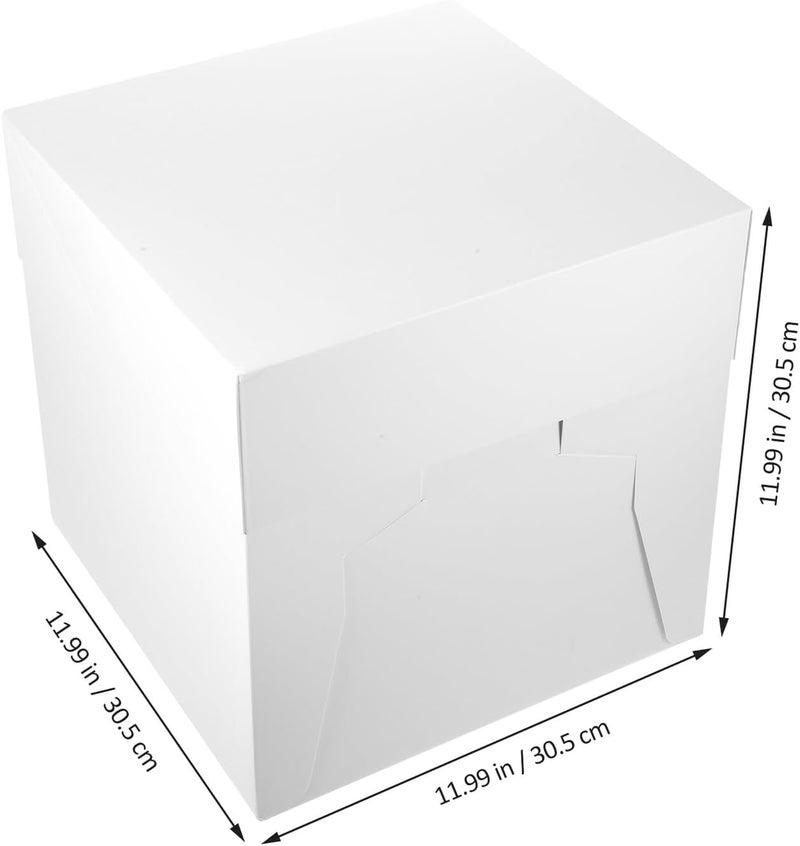 White Foldable 12-inch Square Cake Packing Box with Base Bakery Birthday Cake Holder for Party and Travel Paper Baking Carrier Packaging Box - Image 2