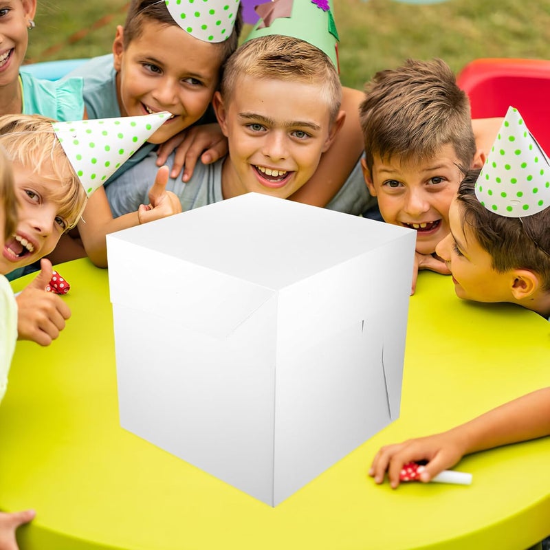 White Foldable 12-inch Square Cake Packing Box with Base Bakery Birthday Cake Holder for Party and Travel Paper Baking Carrier Packaging Box - Image 5
