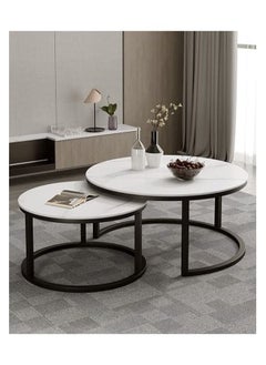 AGD Modern Nesting Round Coffee Table Set of 2 Pieces for Living Room Balcony Garden Etc, Round Coffee Table with Solid Metal Frame Black/White  - Image 5