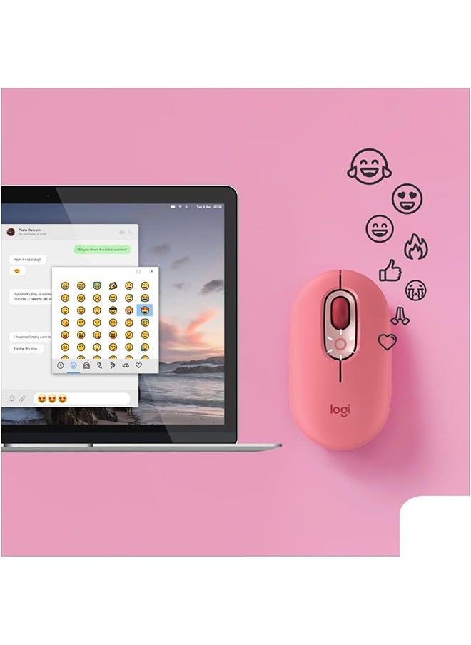 Logitech - Logitech pop mouse, wireless mouse, with customizable emojis, silent touch technology, precise/fast scrolling, compact design, Bluetooth, multi-device, operating system compatible - the heart-stirring model - Image 1