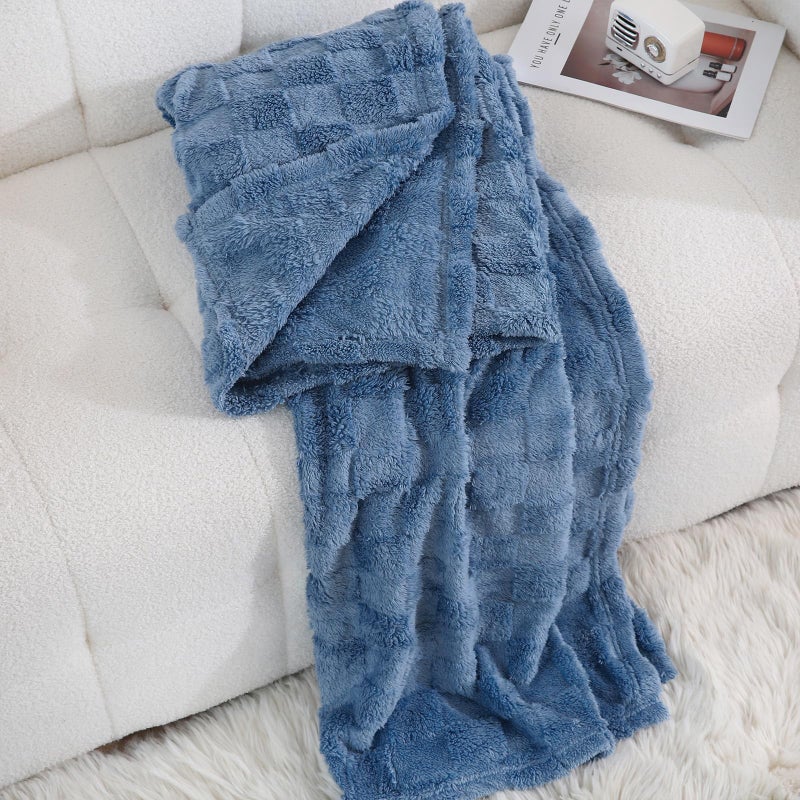 Linecooo Dusty Blue Fleece Throw Blanket 50â€Ã—60â€ for Couch Sofa Bed,Super Soft Cozy Plush Microfiber Flannel Blanket with 3D Checkered Design Lightweight for Adults,Woman,Girls - Image 2