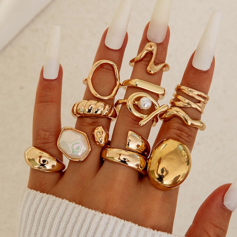 CSIYANJRY99 Chunky Gold Rings Set for Women Gold Stacking Knuckles Rings Set Accessorie Open Ring Boho Prom Costume Jewelry (Gold-D1) - Image 2