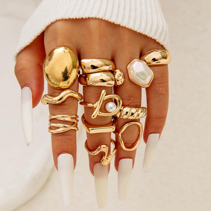 CSIYANJRY99 Chunky Gold Rings Set for Women Gold Stacking Knuckles Rings Set Accessorie Open Ring Boho Prom Costume Jewelry (Gold-D1) - Image 3