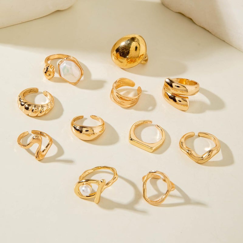 CSIYANJRY99 Chunky Gold Rings Set for Women Gold Stacking Knuckles Rings Set Accessorie Open Ring Boho Prom Costume Jewelry (Gold-D1) - Image 4