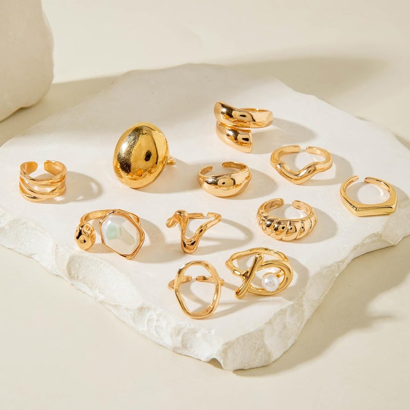 CSIYANJRY99 Chunky Gold Rings Set for Women Gold Stacking Knuckles Rings Set Accessorie Open Ring Boho Prom Costume Jewelry (Gold-D1) - Image 5