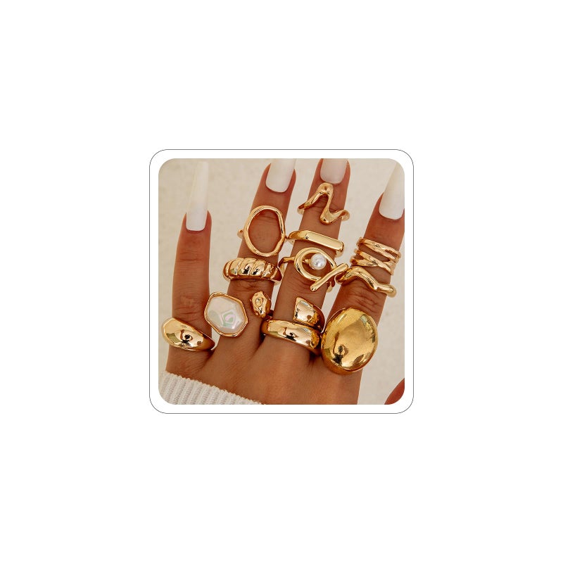 CSIYANJRY99 Chunky Gold Rings Set for Women Gold Stacking Knuckles Rings Set Accessorie Open Ring Boho Prom Costume Jewelry (Gold-D1) - Image 1