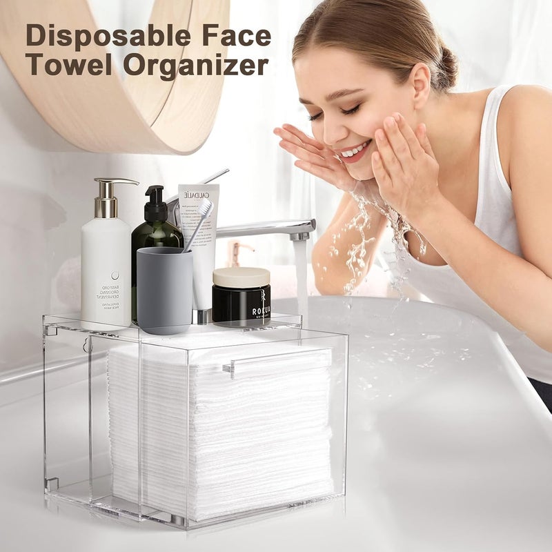 TAINESS Acrylic Disposable Face Towels Holder Compatible with Clean Skin Club Towel XL - Clear Storage Box Wall-Mounted Cosmetic & Skin Care Organizer with Drawer for Bathroom Vanity - Image 4