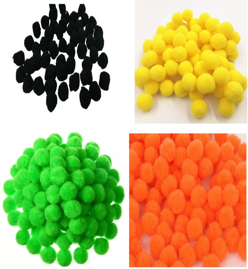 morel MOREL Black Yellow Green Orange POM POM Balls, 20 MM, Used in Jewellery & TORAN Making, Macrame Art & Craft , Decorations, Bag, Dresses, School Projects, Christmas, DIY, ETC (Total - 200)  - Image 1