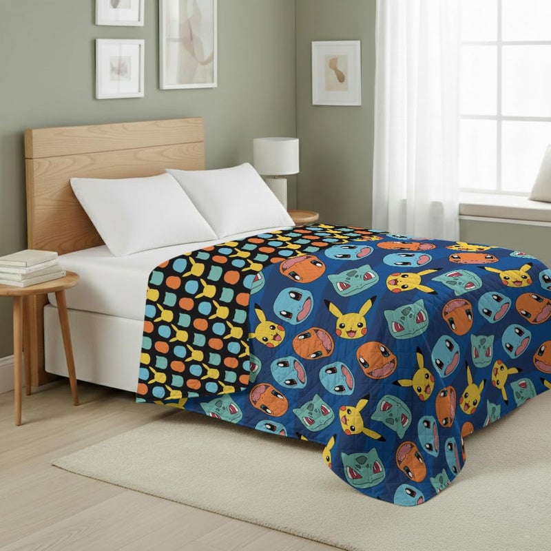Northwest Pokemon Striped Favorites Twin Quilted Blanket, Cozy Fantasy Bedding for Gamers, Kids & Adults, Throw for Bedroom, Sofa, or Game Room DÃ©cor, 60 x 90 Inches - Image 1